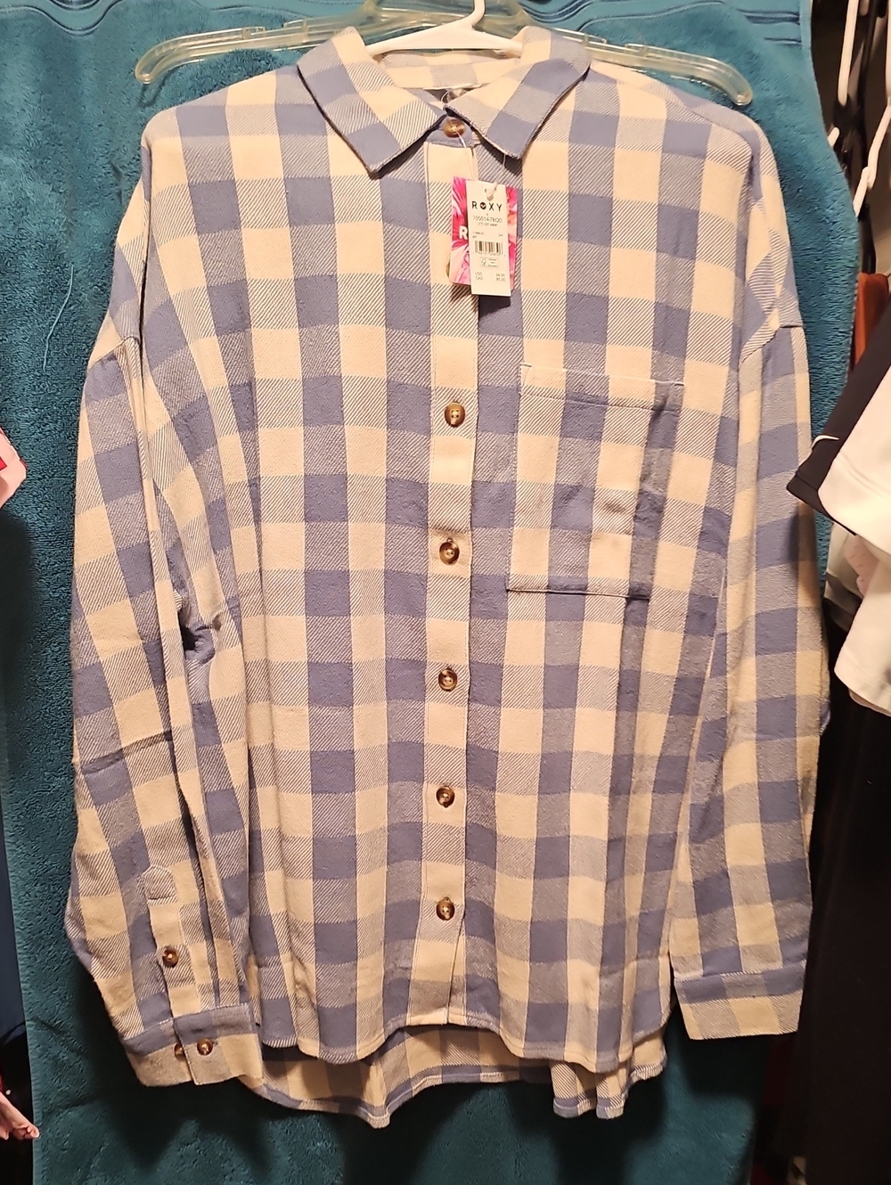 Roxy Light Blue and White Check Button-Down Shirt